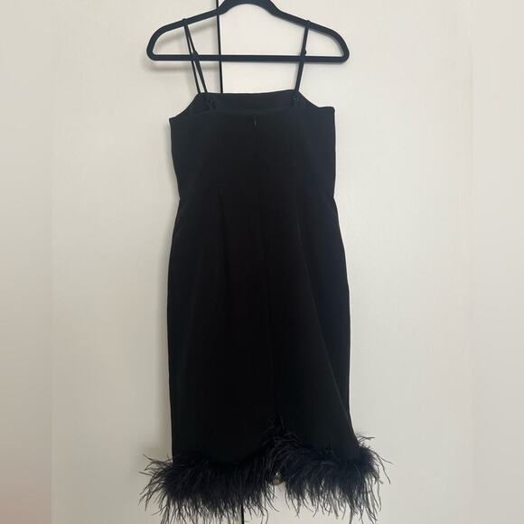 Milly Cady Elle Feather-Hem Sheath Black Midi Dress - Picture 10 of 10